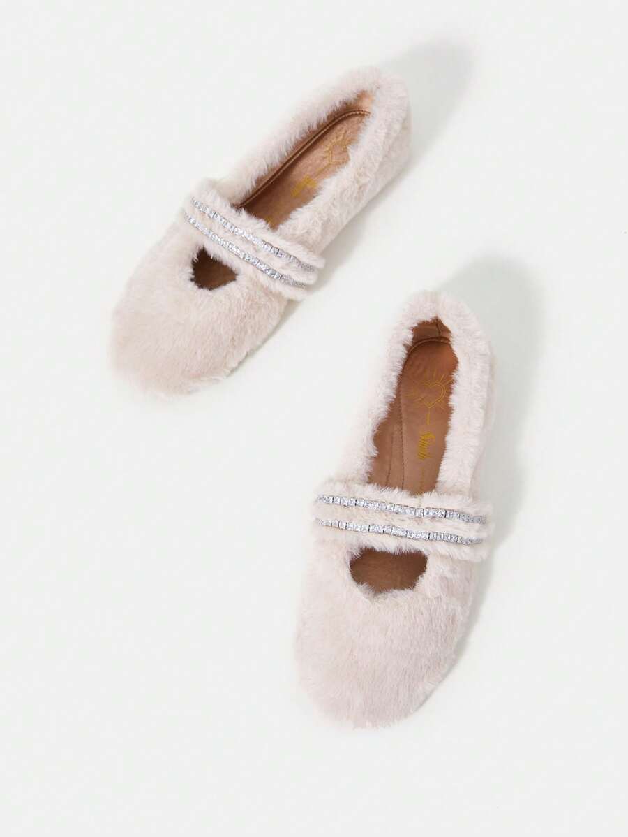 Flat Plush Shoes - Pink - View 1