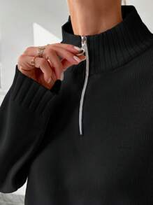 EURMUSE Ladies' Solid Color Casual Knitted Sweater 2pcs/Set - Black - View 3
