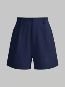 BizChic 女士纯色褶皱短裤，都市通勤简约优雅时尚教师装，商务休闲办公装，秋季款 - 藏蓝色 - 查看 9