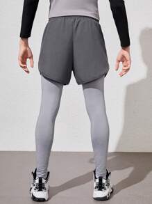 SHEIN 青少年男孩2合1公牛頭印花運動服 - 灰色 - 查看 2