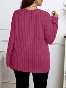 EMERY ROSE Plus Size Solid Color Ribbed Knit T-Shirt