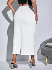 SHEIN SXY Kích thước lớn Eo cao Màu thuần Váy Denim - trắng - Xem 2