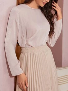 SHEIN Essnce 女士圓領長袖襯衫 - 粉色 - 查看 7