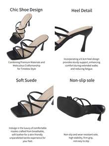 女式時尚大尺碼休閒細高跟露趾高跟涼鞋 - 黑色 - 查看 3