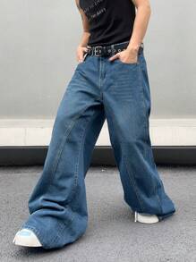 Manfinity Hypemode Nam Lỏng lẻo quần ống rộng Quần jean - Màu xanh lam - Xem 7