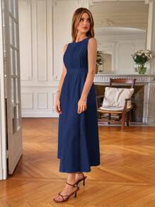 Poéselle Kvinnors Ärmlös Runda Hals Klänningar - Marinblå - Visa 4