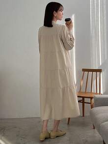 FRIFUL Women's Lotus Leaf Sleeve Babydoll Dress - Khaki - View 2