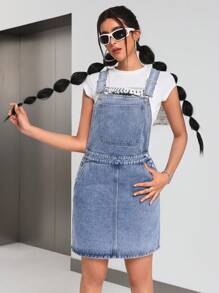 Women's Light Blue Denim Overall Dress - Blue - View 5