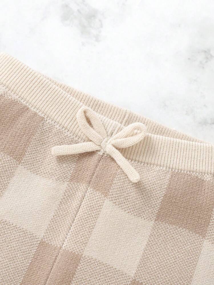 Infant Short Sleeve Knit Top And Plaid Knit Pants Set