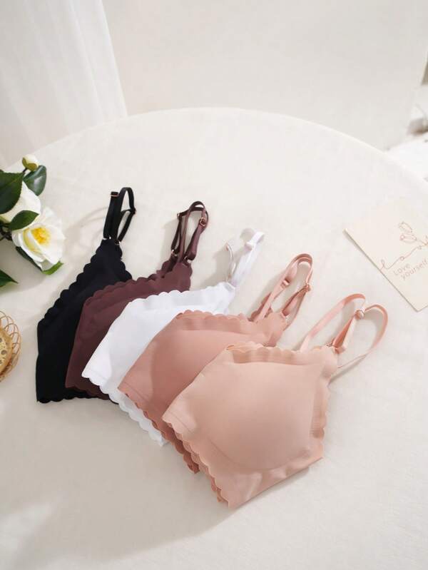 Trezura 5 Piezas/set Sujetador Femenino Con Borde Festoneado Y Correas Ajustables