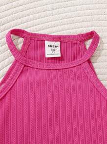 SHEIN Young Girl Ribbed & Tassel Hem Halter Top For Summer Beach Vacation - Multicolor - View 7
