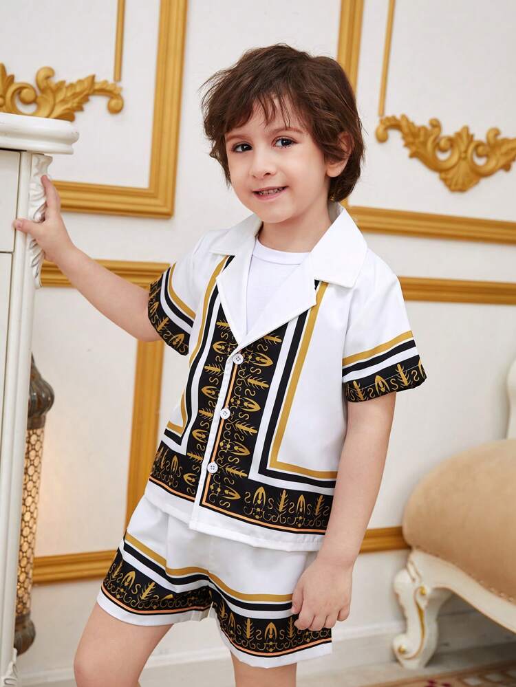 Boys' Style Printed Shirt + Shorts 2pcs/Set
