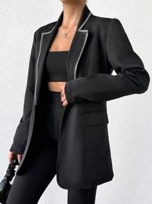 EURMUSE Women'S Single-Breasted Long Sleeve Blazer - Black - View 3