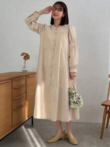 FRIFUL Women's Lotus Leaf Sleeve Babydoll Dress - Khaki - View 4