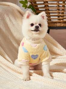 PETSIN Valentine's Day 1pc Yellow Heart Printed Fleece Pet Sweatshirt, Keep Pets Warm - Multicolor - View 3