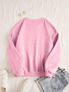 Slaydiva Women's Printed Round Neck Thermal Lined Sweatshirt - Baby Pink - View 5