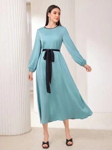 Seusyu Abito da donna in stile arabo con maniche lunghe a lanterna - Blu verde acqua - Visualizzare 7