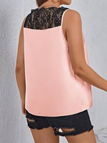 SHEIN Privé 大尺碼女蕾絲拼接 V 領無袖襯衫 - 淺粉色 - 查看 2