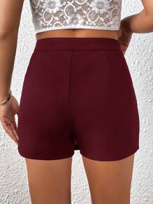 SHEIN Privé Women's Pearl Decor Wrap Skorts - Burgundy - View 2