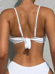 SHEIN Swim 夏季女士纯色比基尼上衣音乐节 - 白色 - 查看 2