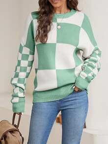Jersey De Cuadros Con Hombros Caídos - Verde - Ver 3