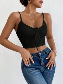 SHEIN Privé Của phụ nữ Lace-up Dải mỏng Áo ba lỗ Áo ba lỗ - màu đen - Xem 7