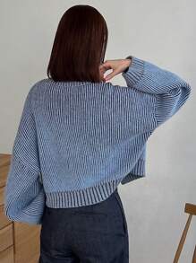 FRIFUL 女士罗纹针织系带开衫、长袖上衣 - 藍色 - 查看 2