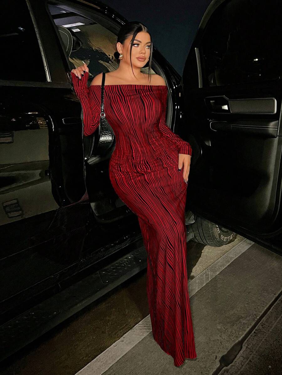 SHEIN SXY 女士露肩長袖裙 - 彩色 - 查看 1