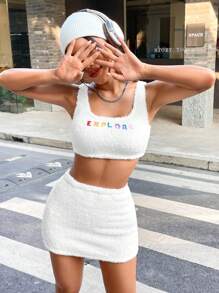 SHEIN EZwear 白色及刺繡花卉女裝套裝 - 白色 - 查看 4