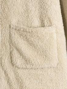 SHEIN EZwear Plus Size Solid Color Hooded Fleece Jacket - Apricot - View 4