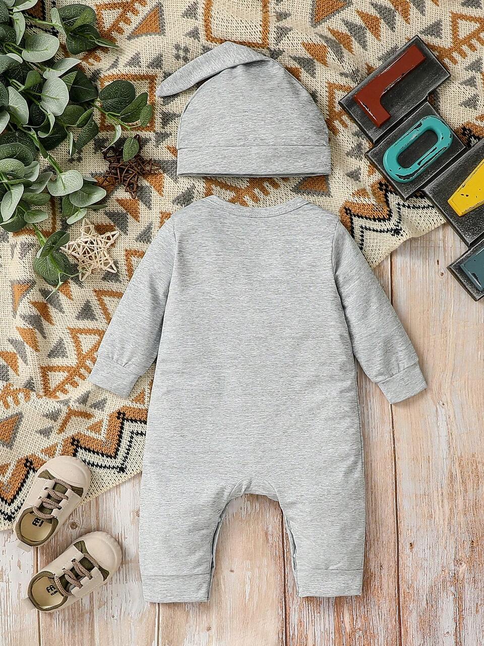 Infant Baby's Long Sleeve Jumpsuit With Slogan Print