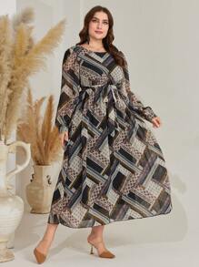 Mulvari 大尺碼花卉束帶連身裙 - 彩色 - 查看 1