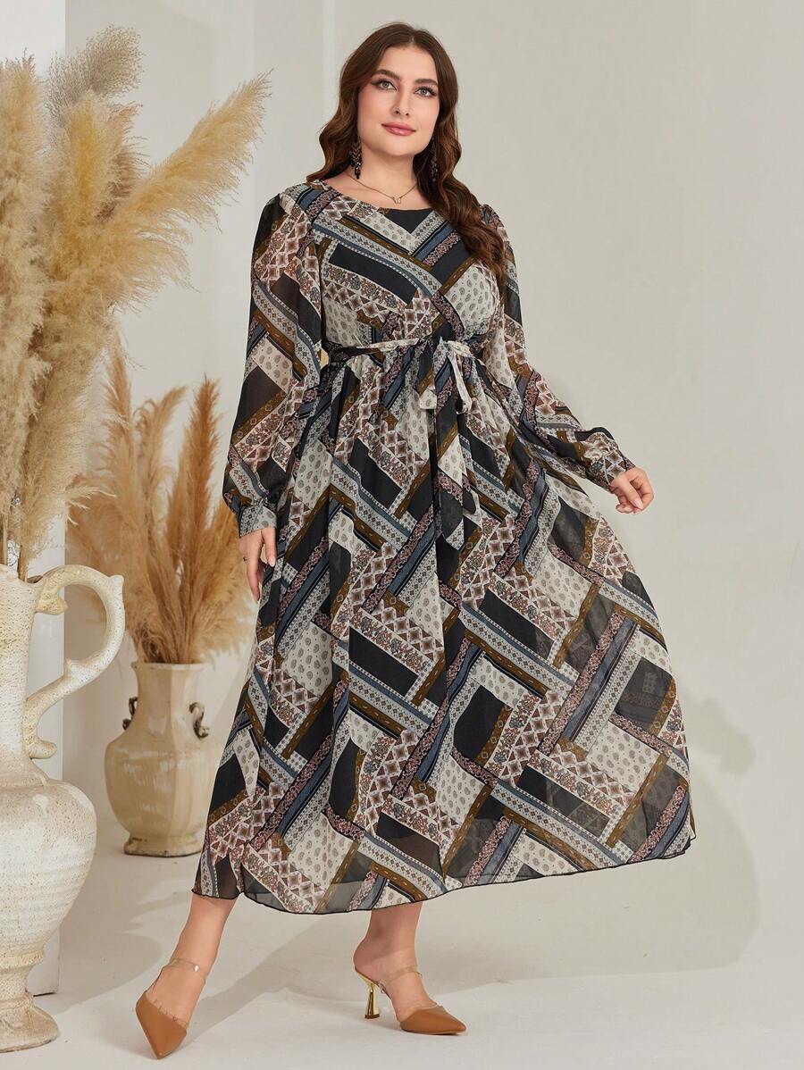 Mulvari 大尺碼花卉束帶連身裙 - 彩色 - 查看 1