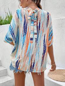 SHEIN VCAY 全身印花掛脖立領帶襯衫 - 彩色 - 查看 4