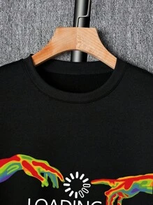 Men's Letter Printed Sweatshirt - Black - View 3