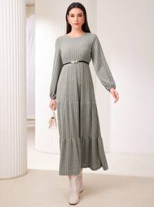 Mulvari Solid Color Ribbed Knitted Dress - Grey - View 4