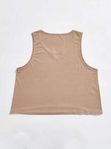 INAWLY Của phụ nữ Kích thước lớn Không tay Áo Với Đường viền cổ có rãnh , Màu thuần - Cà phê nâu - Xem 2