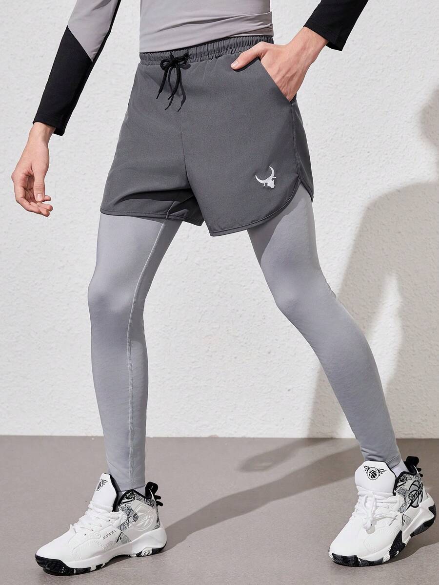 SHEIN 青少年男孩2合1公牛頭印花運動服 - 灰色 - 查看 1