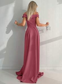 EURMUSE Women's Off-shoulder High Split Dress - Violet Purple - View 2