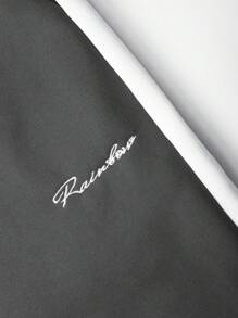 Manfinity Homme Nam Khối màu Thêu Chữ Dây rút Hoodie Và Quần thể thao Bộ - Màu xám đen - Xem 3