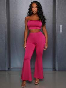 Slaydiva 粉紅色無肩帶上衣配褲子 - 玫紅色 - 查看 6