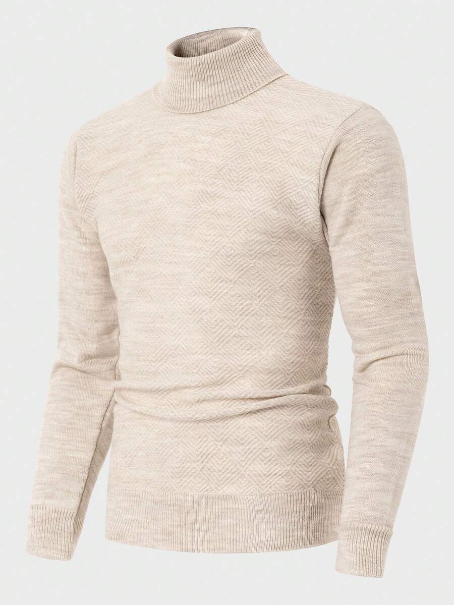 RueChic Men's High-Neck Long Sleeve Sweater - Beige - View 1