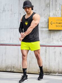 Manfinity Sport Corelite Men's Letter & Bull Head Print Sport Tank Top - Black - View 6