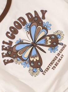 Cô gái Tween Giải trí Ngắn tay Loại bướm In Vòng cổ Áo thun - trắng - Xem 4