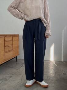 FRIFUL 女性實色束腰貨物長褲 - 藏蓝色 - 查看 4