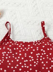 SHEIN Toddler Girls' Red Heart Pattern Printed Cami Top And Shorts Set - Red - View 5