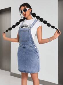 Women's Light Blue Denim Overall Dress - Blue - View 1