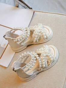 女童珍珠裝飾羅馬涼鞋 平底涼鞋 - 米色 - 查看 3