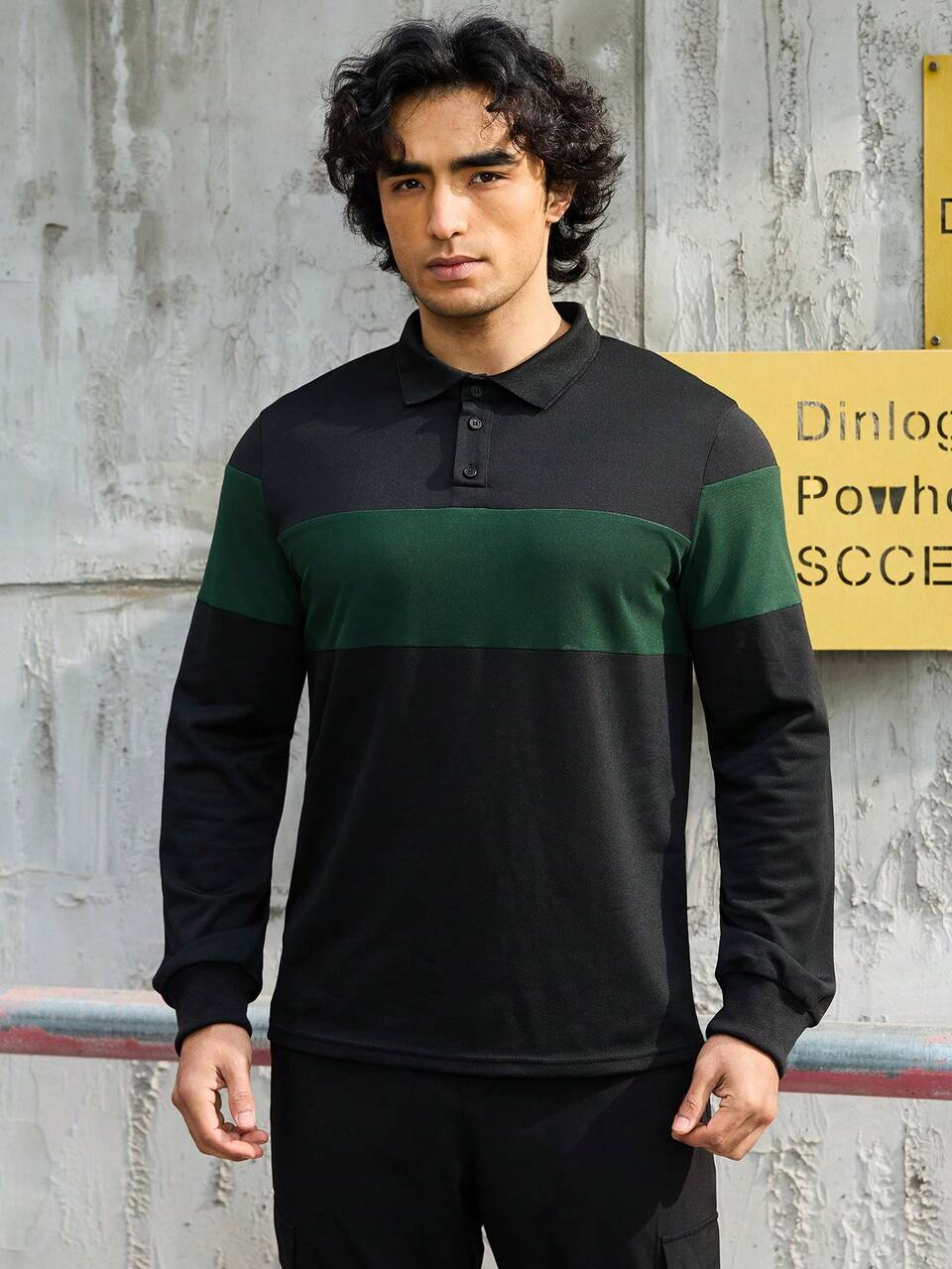 Boyfriend Style Men's Color Block Half Button Up Top And Jogger Pants Sportswear Set,Black,Summer,Baggy,Biking Athletic Tracksuit Workout 2 Pieces