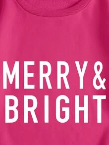 SHEIN EZwear 大尺寸字母印花圓領套頭衫 - 玫紅色 - 查看 4